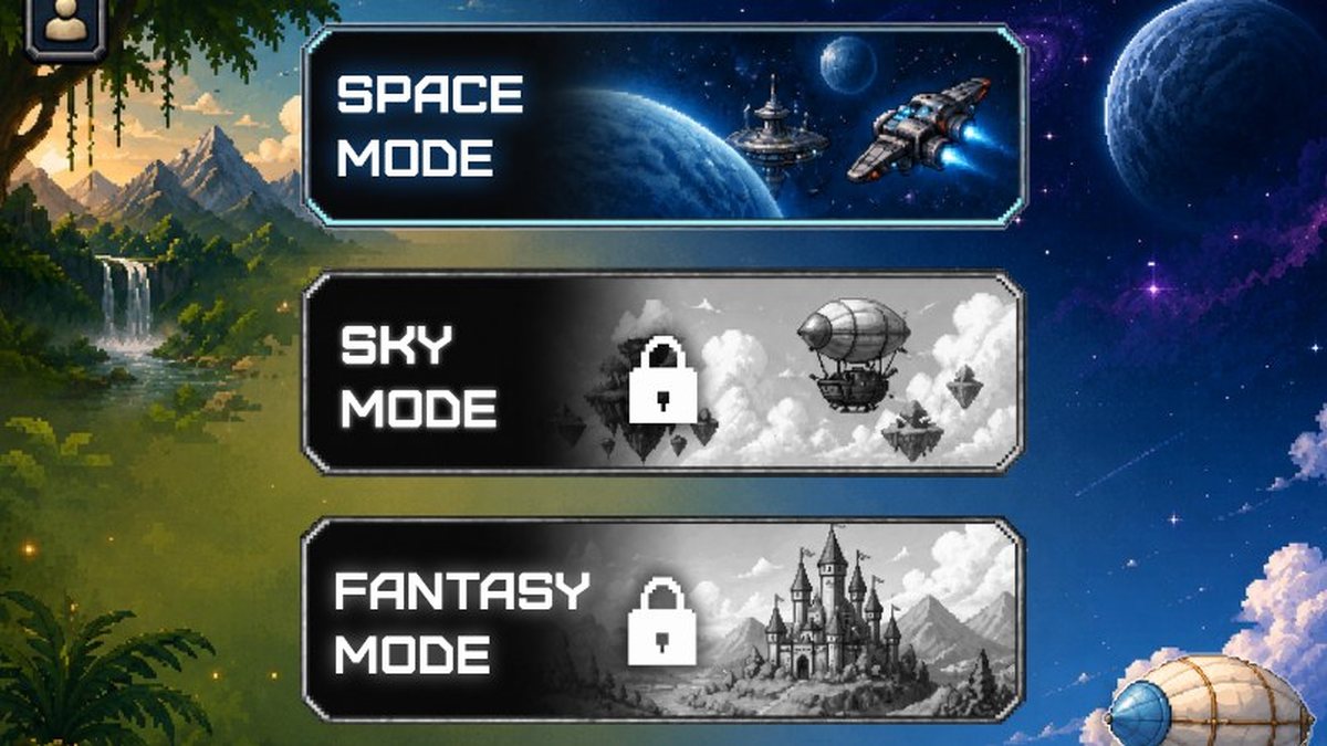 The original Attune mode select: Space Mode unlocked, with Sky, Fantasy and Jurassic modes locked.