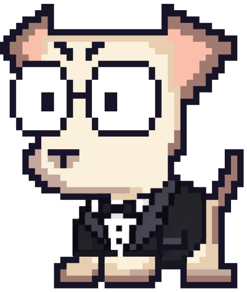 A pixel-art classmate in a tuxedo, as a sticker
